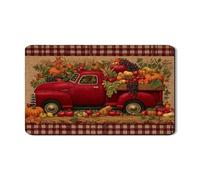 Vintage Red Truck Dish Drying Mats For Kitchen Counter, Autumn Harvest Absorbent Rubber Dish Drainer Rack Mat, Rustic Plaid Drying Pad For Kitchen Counter Decor 12x20 Inch