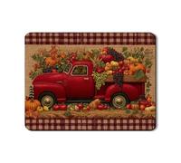 Vintage Red Truck Dish Drying Mats For Kitchen Counter, Autumn Harvest Absorbent Rubber Dish Drainer Rack Mat, Rustic Plaid Drying Pad For Kitchen Counter Decor 18x24 Inch