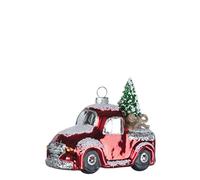 Vintage Red Truck with Christmas Tree 4 inch Snowy Glass Christmas Ornament