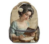 Vintage Red Wine Lady Print Backpack: Elegant Women's Wide-brimmed Hat Gold Leaf Pattern Fashion Backpack, Academy Style Casual Travel Backpack Unisex (print 3)