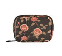 Vintage Reddish-Brown Peony Flowers Medicine Bag Organizer with Detachable Compartments Convenient Pill Organizer Monthly for Purse