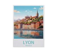 Vintage-Reiseposter Lyon, Frankreich, See，Puzzle 1500 Piece Jigsaw Puzzles for Adults, Classic Puzzle Difficult Puzzle for Kids Teenagers Educational Game Toys Gift for Home Travel（57x87CM）-AN14
