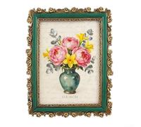 Vintage Resin Picture Frame with Gold Floral Detailing, Designed for Displaying Photos or Art in Residential or Professional Environments (6 inches)