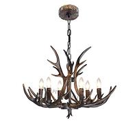 Vintage Resin Small Antler Pendant Light Black, Hand Painted Antler Lamp, E14 Lamp Holder, Suitable for Cafe, Bar, Restaurant, Living Room, Clothing Store (6 Lights)
