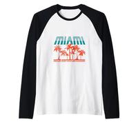 Vintage Retro 1980s Palm Trees Miami Florida Summer Vacation Raglan Baseball Tee