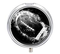 Vintage Retro American Football in Fire and Ice Style On Black Iron Pill Box Case Organizer with Internal Separate Plastic Dividers, Travel Small Medicine Bag Holder Carrier Round Container