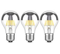 Vintage Retro Antique LED Filament Bulb A60 10W LED Light Bulb, Silver Bowl Tipped, E27 Base, Soft Warm White 2700K, 100W Equivalent, 85-265V, Pack of 3