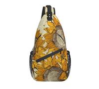 Vintage Retro Blooming Yellow Sunflower Cross Chest Bag Diagonally Sling Backpack Crossbody Shoulder Bag Travel Hiking Daypacks for Men Women