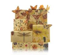 Vintage Retro Boho Sunflower Butterfly Dragonfly Beetle Floral Wrapping Paper With 22m Silk Ribbon 6 Sheets Folded Flat 50x70cm, Gift Wrap For Spring Summer Wedding Bridal Shower Birthday