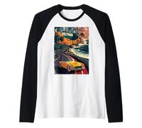 Vintage Retro Car Highway California West Coast Traveler LA Raglan Baseball Tee
