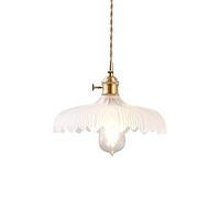 Vintage Retro Carved Glass Lampshade Pendant Lighting, Creative Yellow Head Material Lamp Holder Chaner, White Matte Texture Hanging Lamp, Suitable for Bedroom Bedside Droplight,B (a)