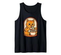 Vintage Retro Cat Eating Japanese Ramen Noodles Graphic Tank Top