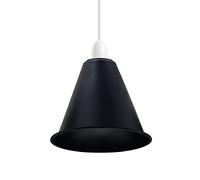 Vintage Retro Ceiling Light Shade, Brushed Long Rustic Cone Shaped 18cm Diameter 17cm Height Metal Lampshade, Mid Century Look Bulb Guard Easy Fit Light Shade for Kitchen, Living Room (Black)