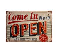 Vintage Retro Come In We're Open Metal Tin Sign/Plaque for Kitchen Shop Garden Garage Pub Wall/Door (30 x 20 cm) 043 - UK Company