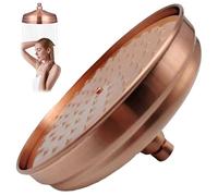 Vintage Retro Copper Round Rain Shower Head 7.9x7.9x4.3 Inch with High Pressure Silicone Jets, Anti Rust Bathroom Shower Replacement