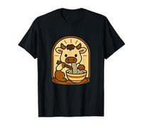 Vintage Retro Cow Eating Japanese Ramen Noodles Graphic T-Shirt