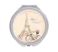 Vintage Retro Eiffel Tower with Bicycle Lavender Flowers Folding Make Up Mirror, Compact 2X/1X Magnification Mirror, Women Portable Travel Makeup Mirror 2.4 x 2.4 inch