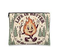 Vintage Retro Fire Makeup Bag, Fun Campfire Cosmetic Pouch for Women, Portable Canvas Zipper Organizer, Outdoor Adventure Toiletry Bag, Beige, 7x9 Inch, Fire