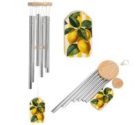 Vintage Retro Folk Art Lemons with Leaves Wind Chimes Memorial Deep Tone Windchime with 6 Aluminum Tubes Outdoor Backyard Garden Decoration