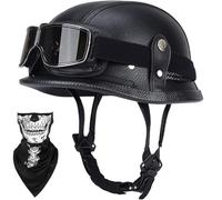 Vintage Retro German Style Motor Helmet DOT/ECE Approved Half Shell Open Face Helmet With Classic Goggles System Universal Fit For Adult Riders On All Two Wheelers(E,XXXL(65~66cm))