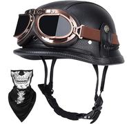 Vintage Retro German Style Motor Helmet DOT/ECE Approved Half Shell Open Face Helmet With Classic Goggles System Universal Fit For Adult Riders On All Two Wheelers(C,L=(59~60cm))