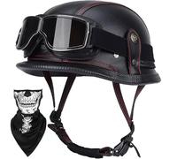 Vintage Retro German Style Motor Helmet DOT/ECE Approved Half Shell Open Face Helmet With Classic Goggles System Universal Fit For Adult Riders On All Two Wheelers(L,XXL(63~64cm))