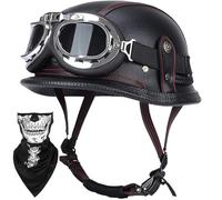 Vintage Retro German Style Motor Helmet DOT/ECE Approved Half Shell Open Face Helmet With Classic Goggles System Universal Fit For Adult Riders On All Two Wheelers(D,XL=(61~62cm))