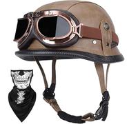 Vintage Retro German Style Motor Helmet DOT/ECE Approved Half Shell Open Face Helmet With Classic Goggles System Universal Fit For Adult Riders On All Two Wheelers(G,XL=(61~62cm))
