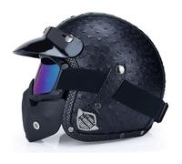 Vintage Retro Half Face Motorbike Helmet, DOT ECE Certified Open Face Leather Pilot Helmet with Detachable Goggles, Quick Release Buckle for Adults Men Women, Moped Scooter(L,XXL(63~64cm))
