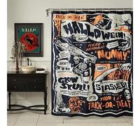 Vintage Retro Halloween Fabric Shower Curtain Spooky Bathroom Decorations, Trick or Treat Cute Cool Gothic Creepy Skull Skeleton Spirit Halloween Shower Curtain Set with Hooks, Heavy Duty Waterproof