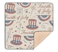 Vintage Retro Independence Day Seamless Pattern Cute Foldable Baby Play Mat for Floor Waterproof Travel Play Mat for Baby Kids Toddlers Infants, 50'' x 50''