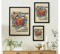 Vintage Retro Italian Cocktail Recipe Wall Art Prints | Pop Art Posters | Negroni, Martini, Spritz, Bellini, Margarita | Cocktail bar, Kitchen | Size A4, A5 (Abstract Negroni, A4)