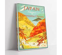 Vintage Retro Japan Travel Poster Orange Blue Canvas Wall Art Print Picture - 16 inch wide x 24 inch high (Frame Depth 30mm)