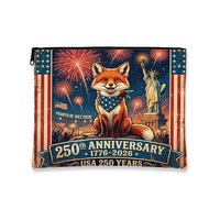 Vintage Retro Makeup Bag, Fox Design Cosmetic Pouch, Portable Zipper Organizer for Celebrations, Fourth of July 250th Anniversary 7x9 Inch