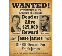 Vintage Retro Man Cave Bar Pub Shed Novelty Gift Aluminium Metal Tin Wall Décor Sign - Wanted Poster Dead Alive Jesse James Cowboy