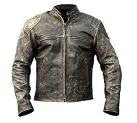 Vintage Retro Mens Cafe Racer Distressed Black Antique Biker Leather Jacket(Size: XL)