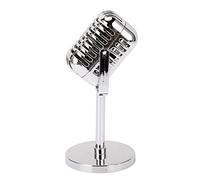 Vintage Retro Microphone Props Simulation Classic Fake Vintage Microphone Prop Model for Bar Decoration Electroplated Silver, Easy to Carry for Historical Photos, Removable Base Plastic Model