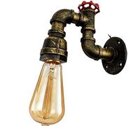 Vintage Retro Mid Century Look Industrial Steampunk Water Pipe Wall Mount Metal Wall Light Rustic Style for Home Pub Bedroom Kitchen Hotel Farmhouse Bar E27 UK (Red Valve Style, Brushed Brass)