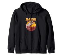 Vintage Retro Moose Graphic Maine Acadia National Park Zip Hoodie