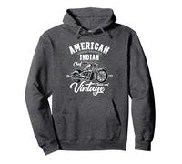 Vintage Retro Old Biker American Motorcycle Indian Motocross Pullover Hoodie, Adult Unisex, Dark Heather Grey, Small