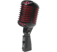 Vintage Retro Old School Microphone, Classic Dynamic Professional Wired Vocal Cardioid Mic for Karaoke Live Performance in-Studio Recording Singing Stage, Fashioned Metal Prop, XLR Cable, Red-Black
