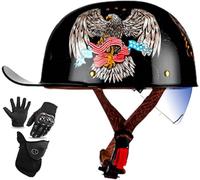 Vintage Retro Open Face Motorcycle Helmet Baseball Cap Half Helmets with Pull-Down Lens for Men Women Moped Cap Jet Scooter Street Cruiser - DOT Certified 1,M/(53~56cm)