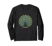 Vintage Retro Peacock Design Beautiful Colorful Bird Art Long Sleeve T-Shirt