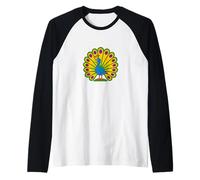 Vintage Retro Peacock Design Beautiful Colorful Bird Art Raglan Baseball Tee