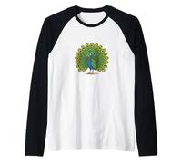 Vintage Retro Peacock Design Beautiful Colorful Bird Art Raglan Baseball Tee