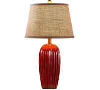 Vintage Retro Red Striped Ceramic Table Lamp - Tall Skinny Porcelain Nightstand Light for Living Room, Bedroom, Entryway, Antique Desk Decor