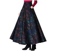 Vintage Retro Skirt Bohomain Maxi Skirt for Women Floral Pattern Print with Pockets Elegant Swing A Line High Waist Hem Summer Plus Size Holiday Wrap-Around Blue
