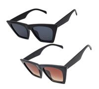 Vintage Retro Square Cat Eye Sunglasses for Women Trendy Cateye Sunglasses Fashion Eye Glasses Classic Oversized (Black+Champagne)