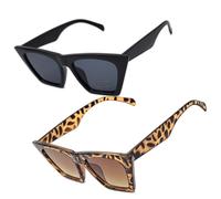 Vintage Retro Square Cat Eye Sunglasses for Women Trendy Cateye Sunglasses Fashion Eye Glasses Classic Oversized (Black+Leopard)
