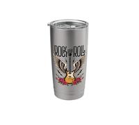 Vintage Retro Style 70s 80s Guitar with Wings Rock and Roll Stainless Steel Insulated Tumbler